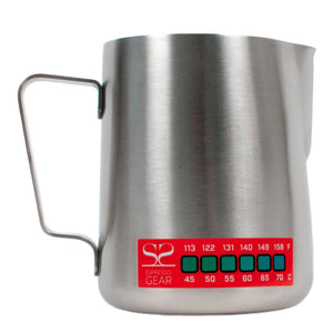 Termometr Attento -Espresso Gear dzbanek do mleka ze stali nierdzewnej z wbudowanym wskaźnikiem temperatury do espresso.