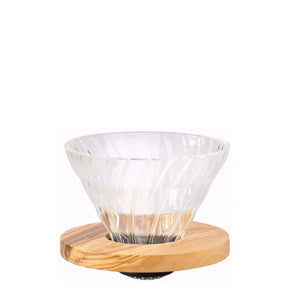 Szklany drip do kawy V60 01 - Oliwkowe drewno HARIO